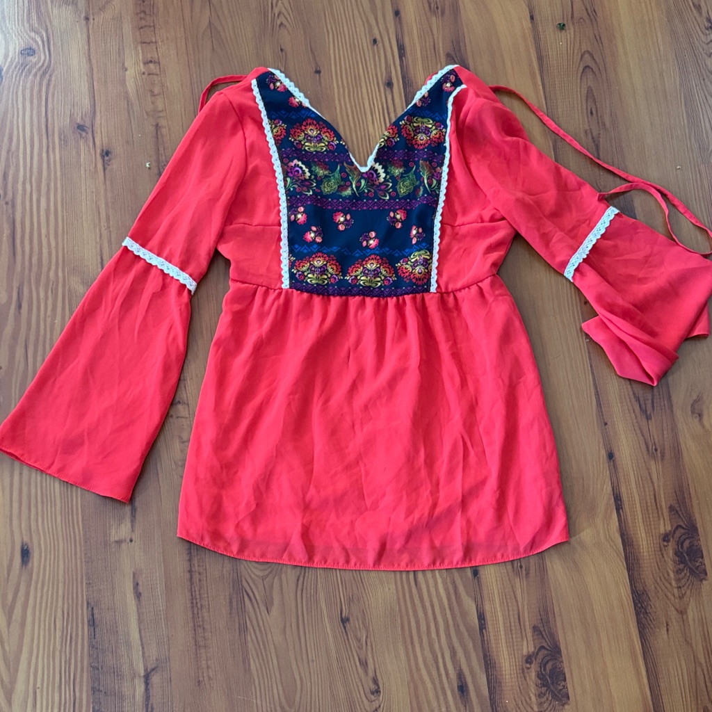 Red Bell Sleeves Hippie Tunic